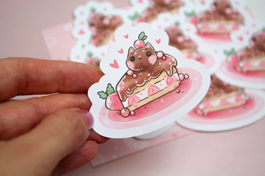 Cafelini Strawberry Chocolate Short Cake - PAPER or VINYL Sticker - Charenji