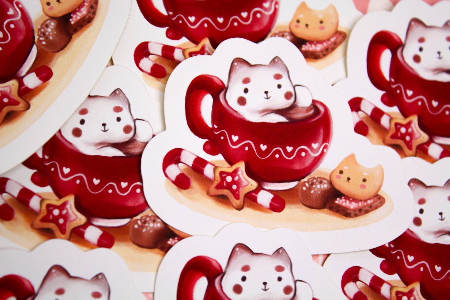 Christmas CAFELINI Stickers - Classics - Cute and foamy cappuccino cats - PAPER or VINYL Sticker - Charenji