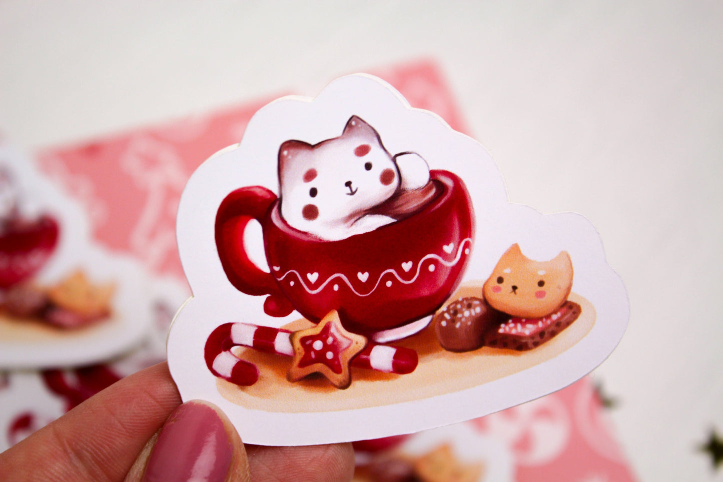 Christmas CAFELINI Stickers - Classics - Cute and foamy cappuccino cats - PAPER or VINYL Sticker - Charenji