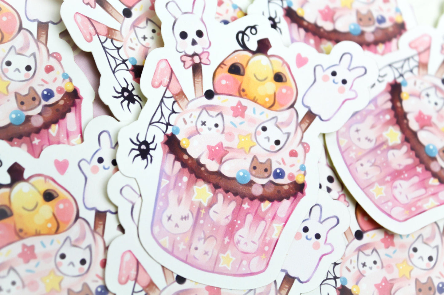 Adorable Halloween Cupcake - Paper or Vinyl STICKER - Charenji