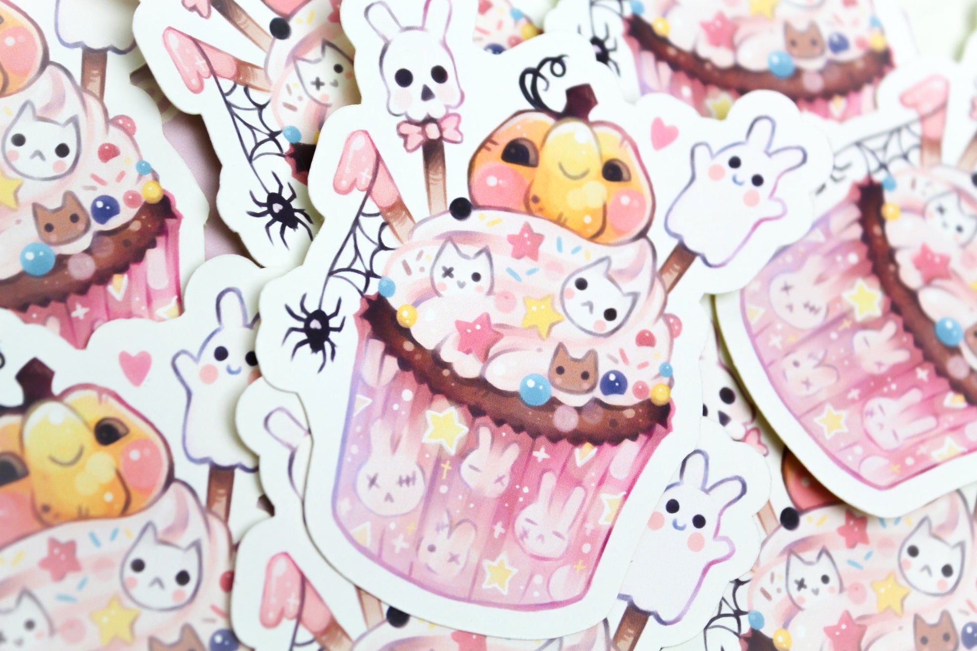Adorable Halloween Cupcake - Paper or Vinyl STICKER - Charenji