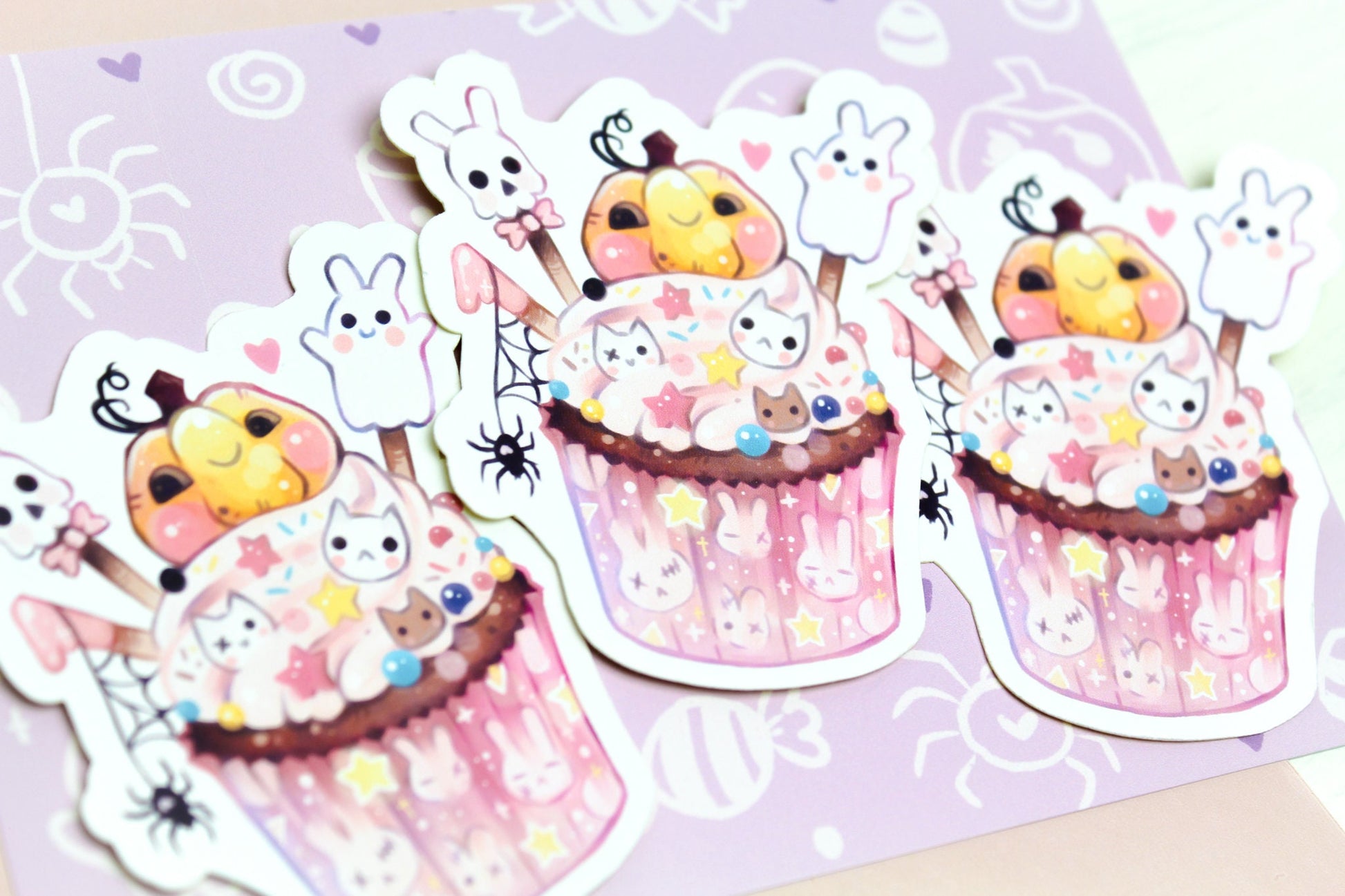 Adorable Halloween Cupcake - Paper or Vinyl STICKER - Charenji