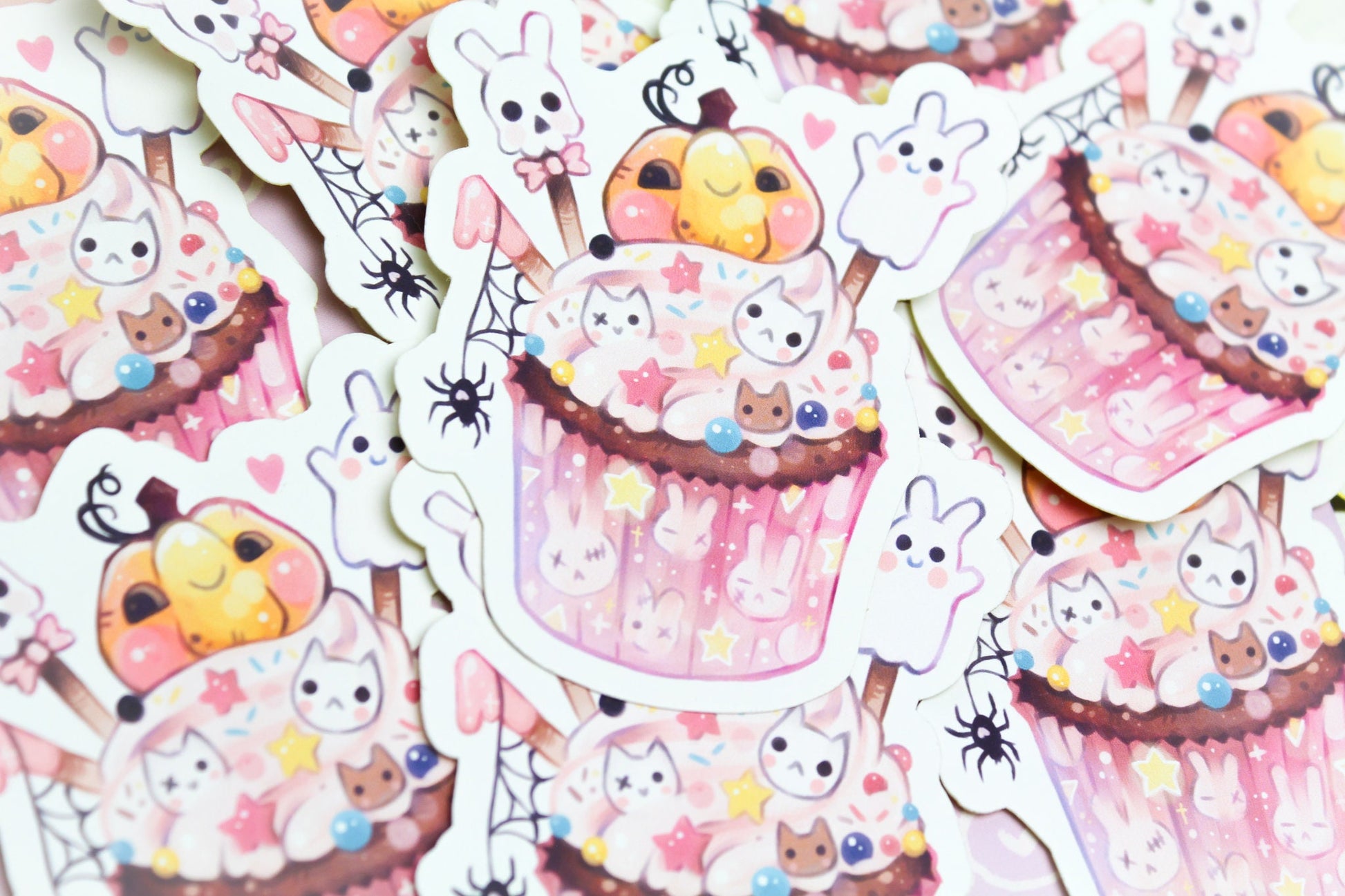 Adorable Halloween Cupcake - Paper or Vinyl STICKER - Charenji