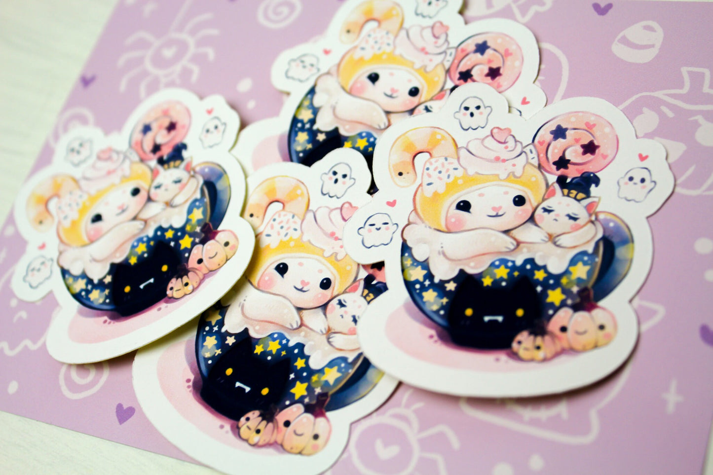 Adorable "CAFELINI" Halloween mug - Paper or Vinyl STICKER - Charenji