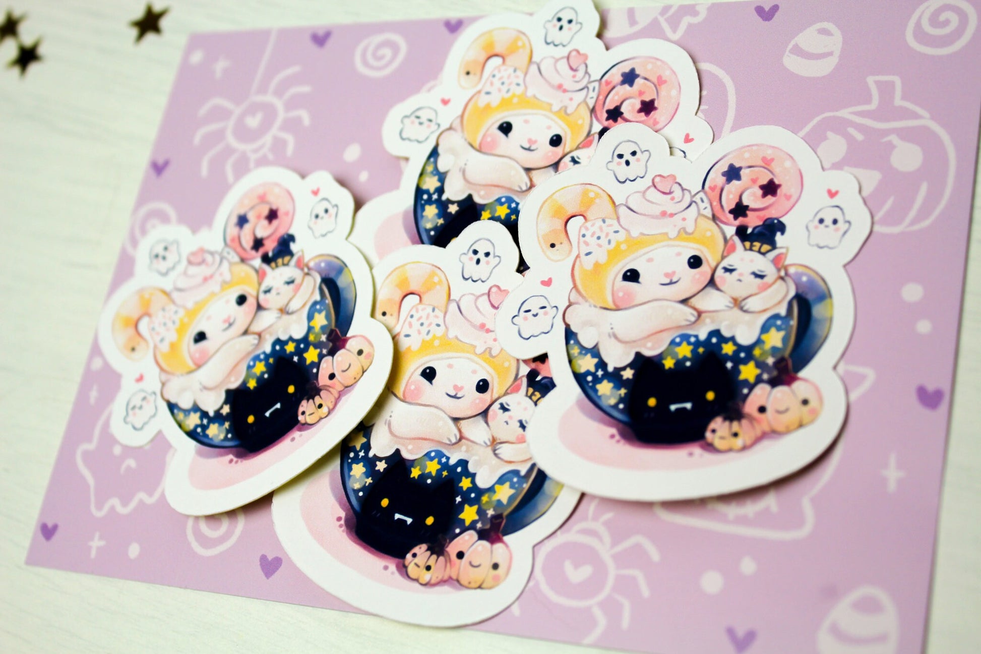 Adorable "CAFELINI" Halloween mug - Paper or Vinyl STICKER - Charenji