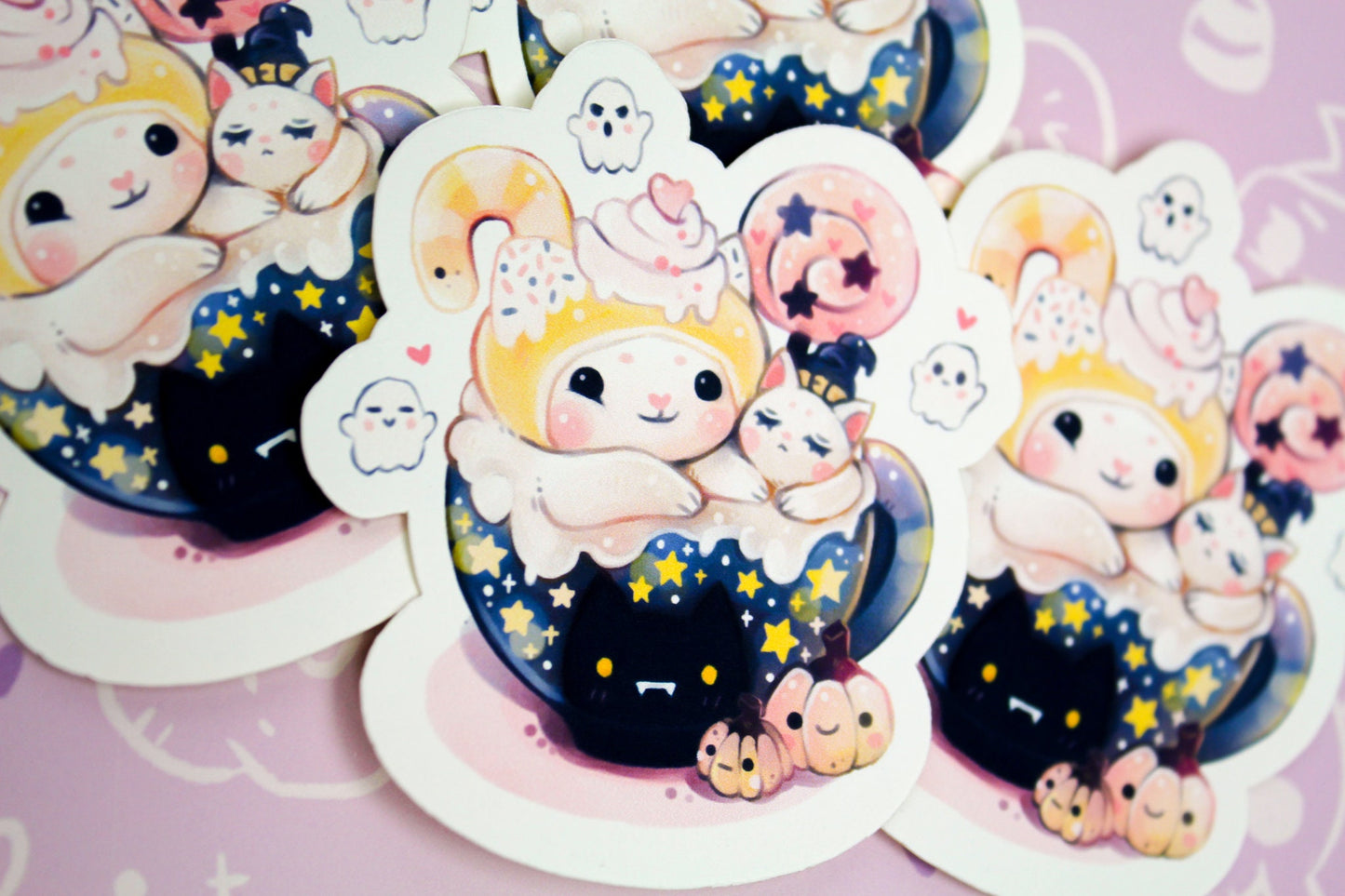 Adorable "CAFELINI" Halloween mug - Paper or Vinyl STICKER - Charenji