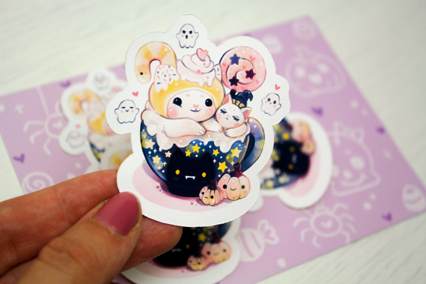 Adorable "CAFELINI" Halloween mug - Paper or Vinyl STICKER - Charenji