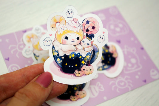 Adorable "CAFELINI" Halloween mug - Paper or Vinyl STICKER - Charenji