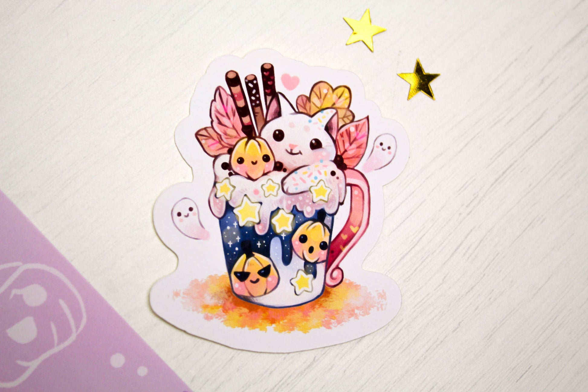 Sweet "CAFELINI" Autumn mug - Paper or Vinyl STICKER - Charenji