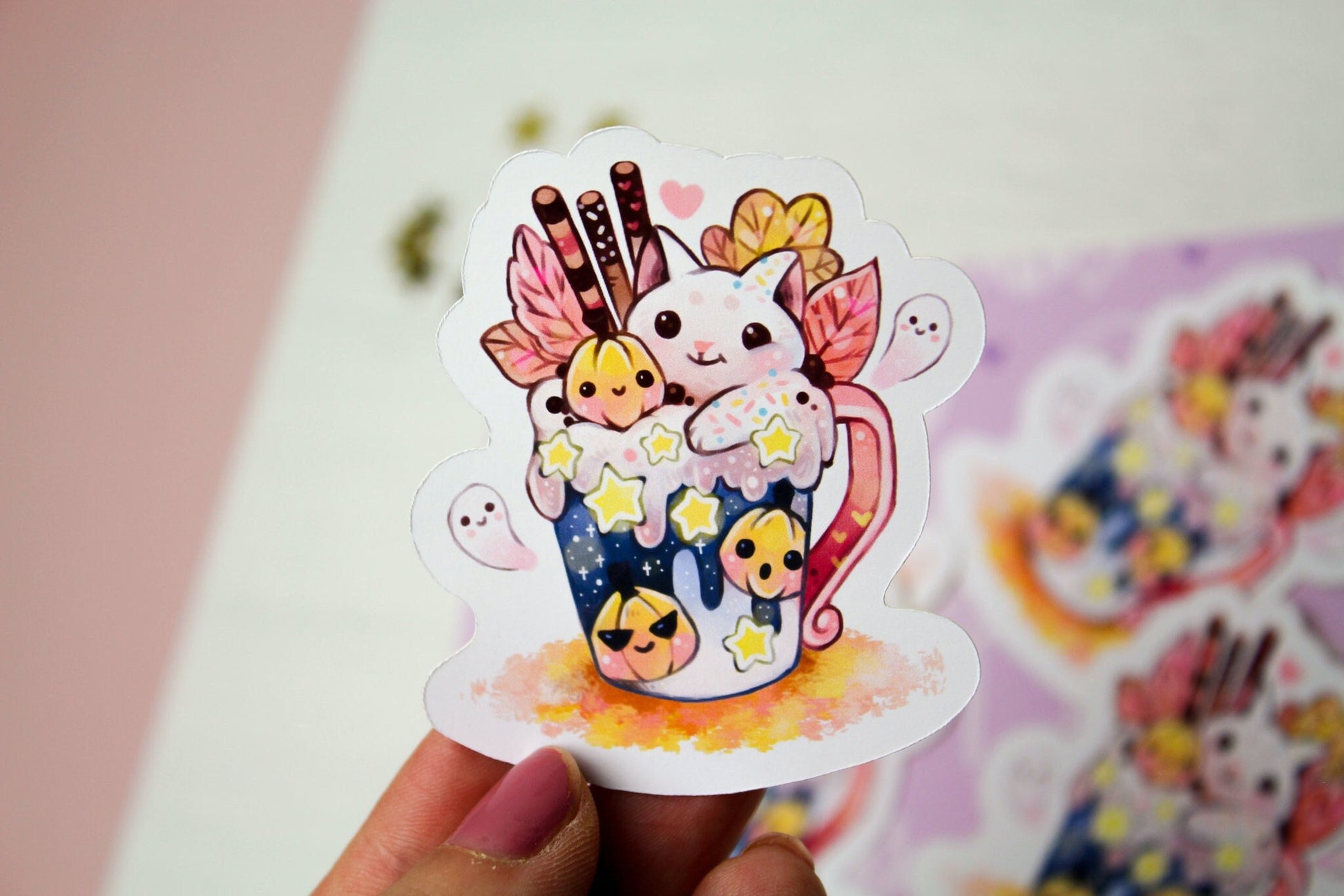Sweet "CAFELINI" Autumn mug - Paper or Vinyl STICKER - Charenji