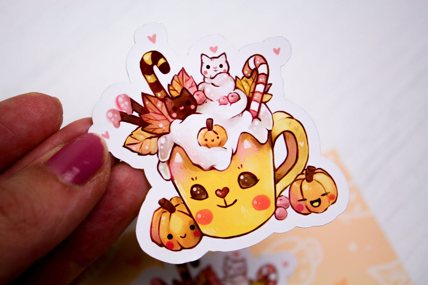 Delicious and sweet "CAFELINI" Autumn mug - Paper or Vinyl STICKER - Charenji