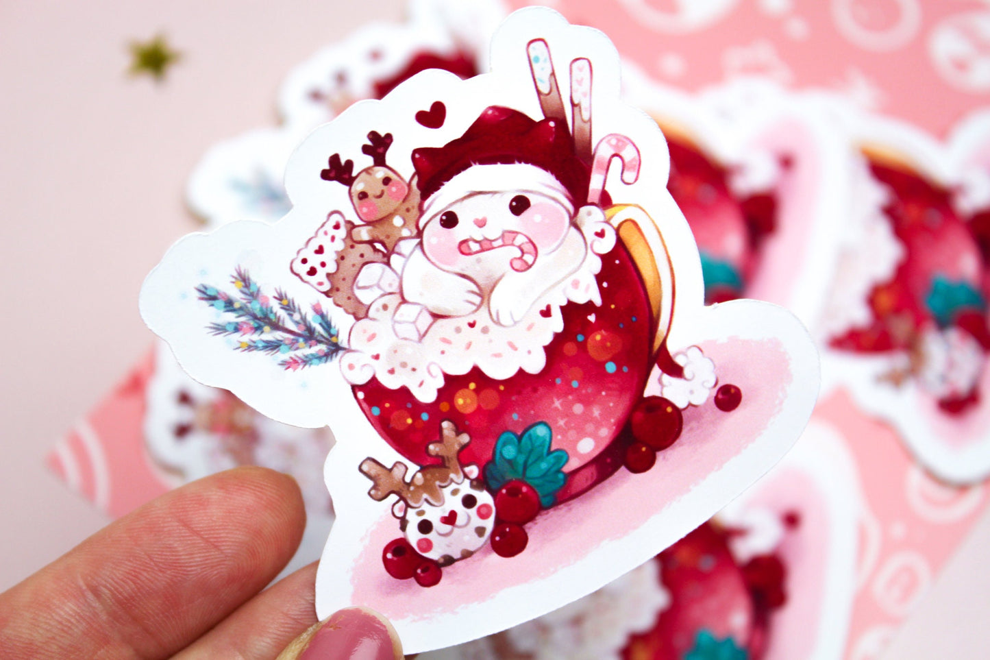 Cozy Christmas "CAFELINI" - Cute Milk Foam Cats - PAPER or VINYL Sticker - Charenji