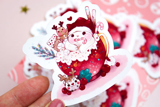 Cozy Christmas "CAFELINI" - Cute Milk Foam Cats - PAPER or VINYL Sticker - Charenji