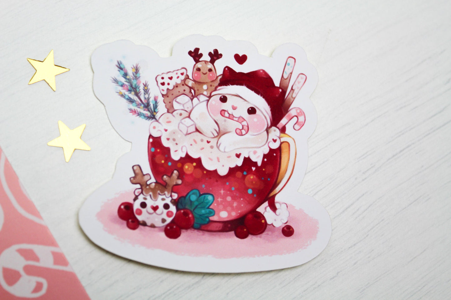 Cozy Christmas "CAFELINI" - Cute Milk Foam Cats - PAPER or VINYL Sticker - Charenji