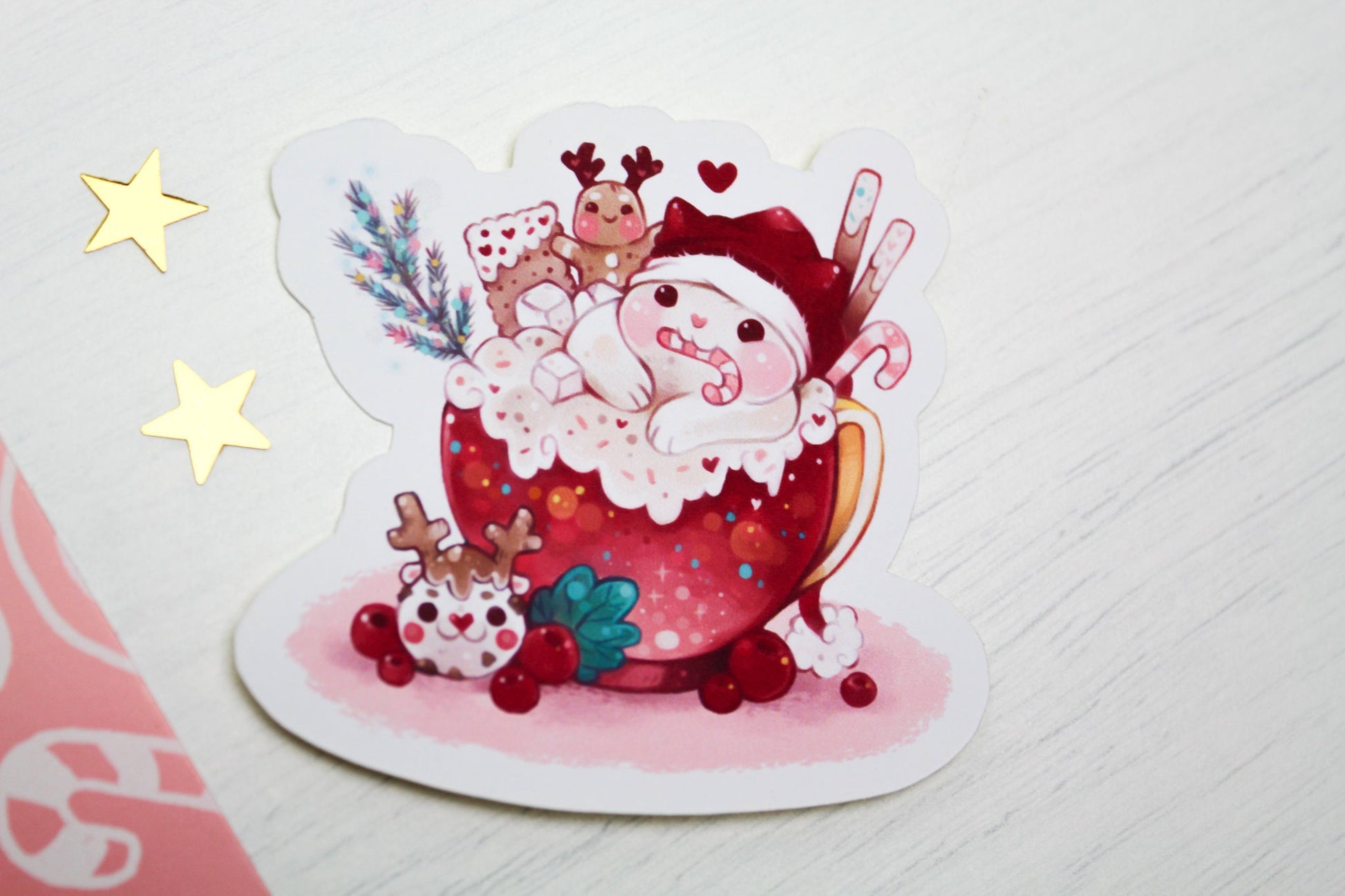 Cozy Christmas "CAFELINI" - Cute Milk Foam Cats - PAPER or VINYL Sticker - Charenji