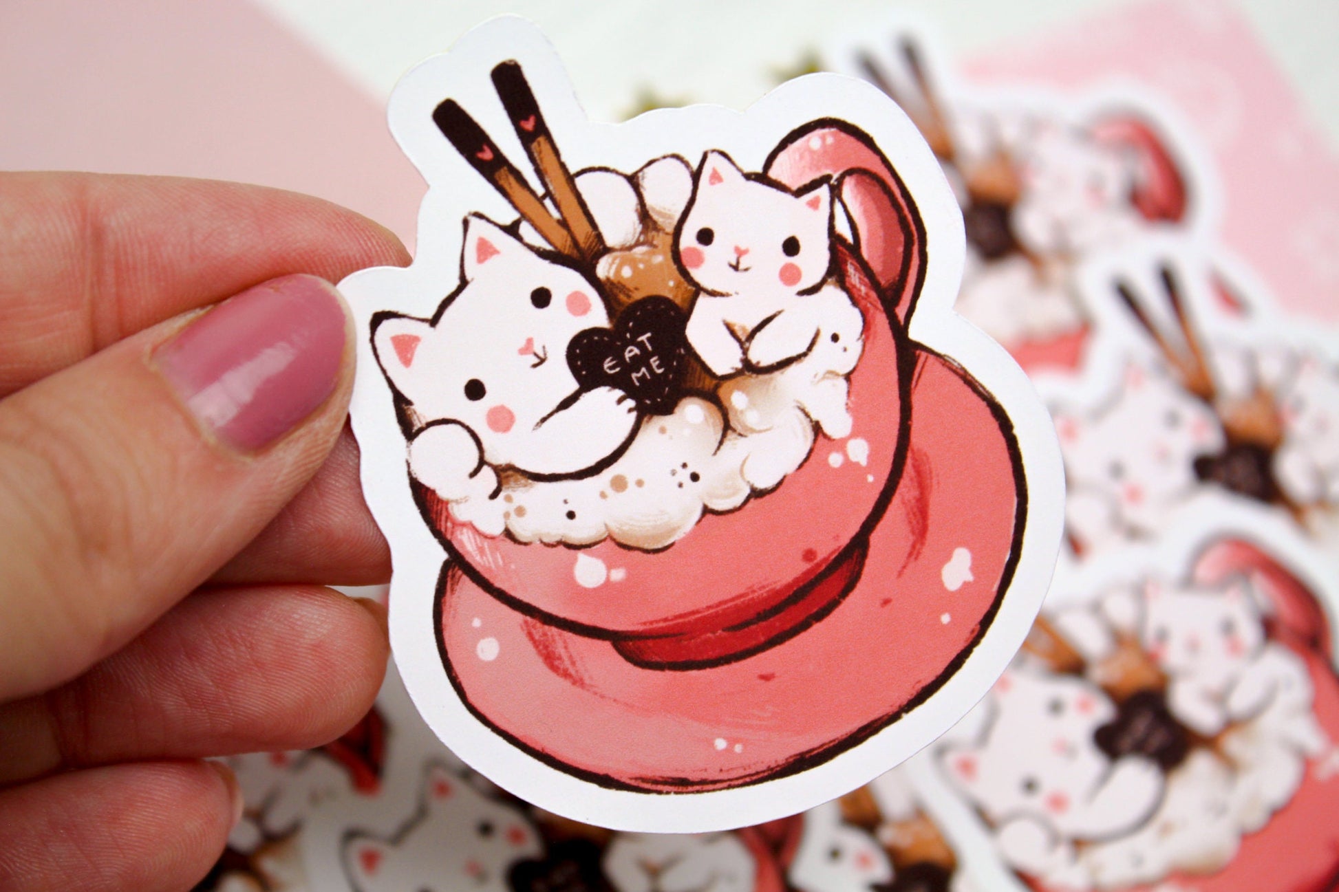 Valentine’s Day - CAFELINI Sticker -  Cute, sweet stickers for cappuccino lovers - PAPER or VINYL Sticker - Charenji