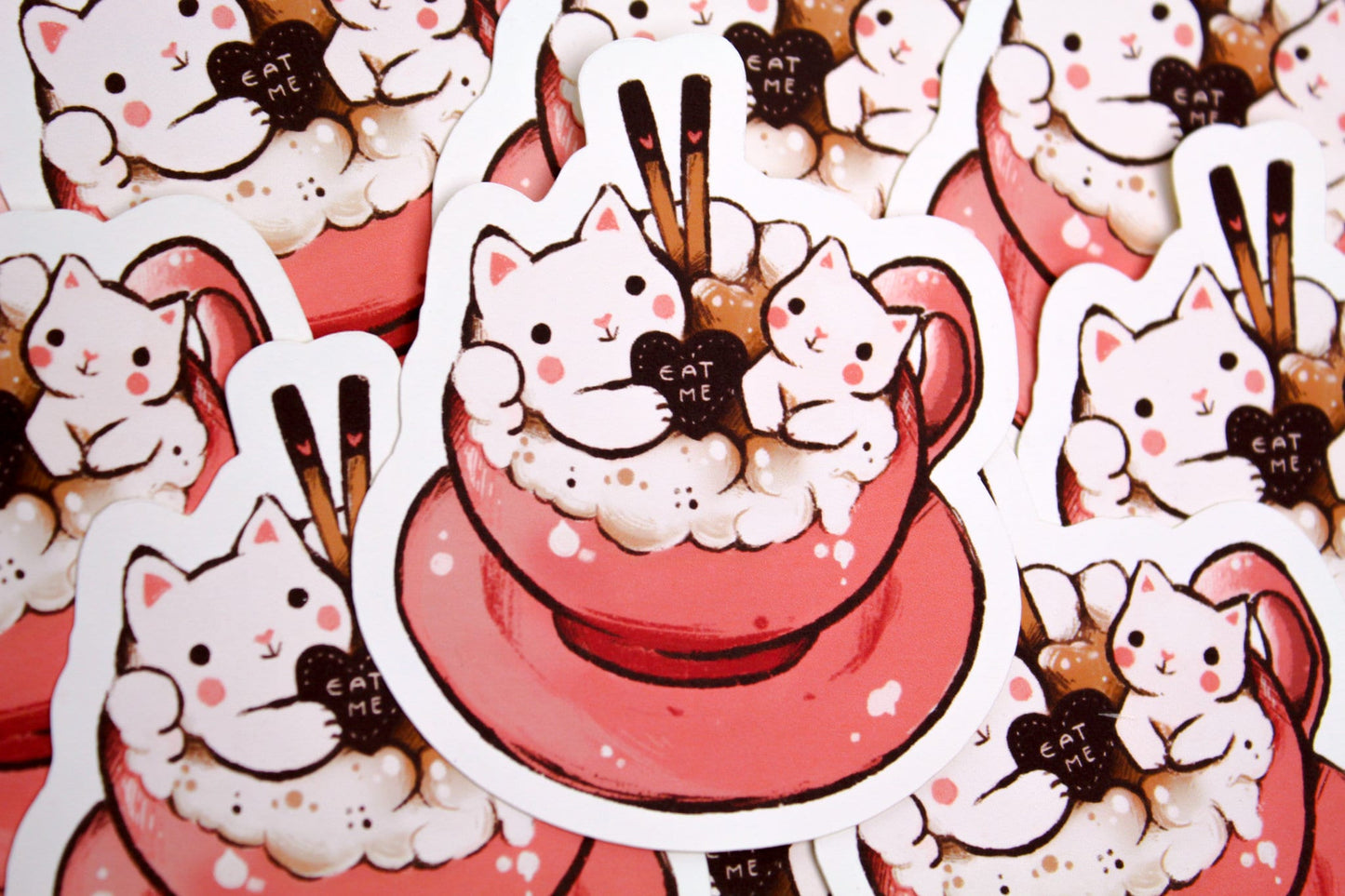 Valentine’s Day - CAFELINI Sticker -  Cute, sweet stickers for cappuccino lovers - PAPER or VINYL Sticker - Charenji