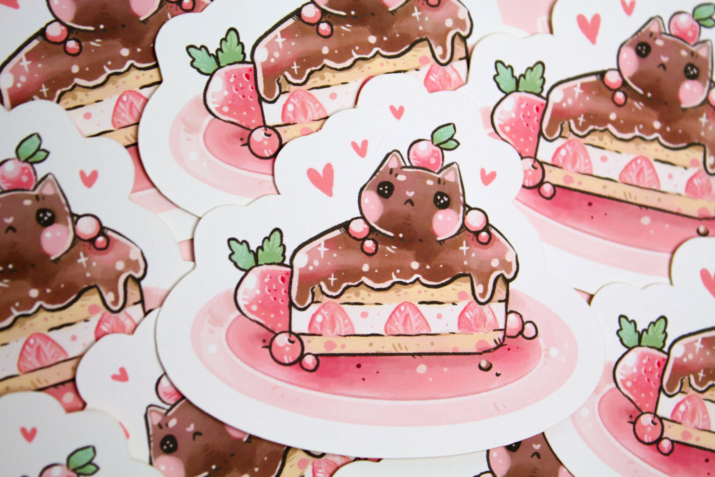 Cafelini Strawberry Chocolate Short Cake - PAPER or VINYL Sticker - Charenji
